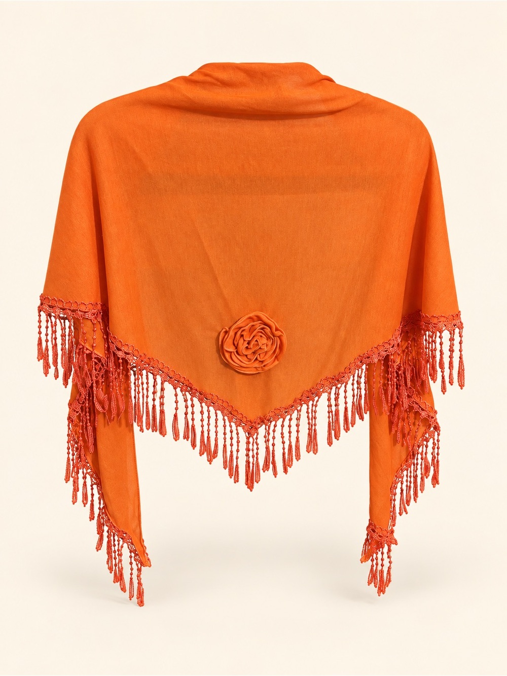 Victoria LeLand Designs VLD Orange Flower Appliqué Back Fringe Shawl Scarf NWT 🧡